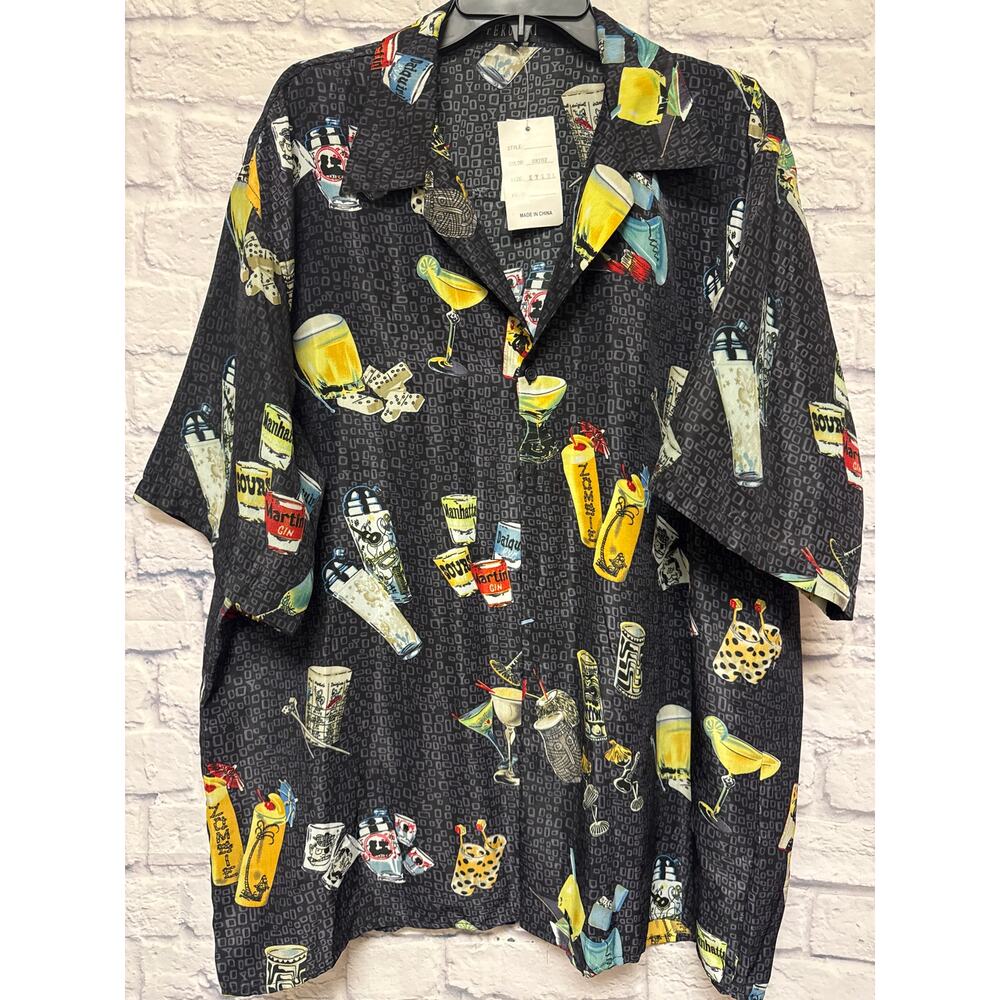 Ferugini Men's Cocktails & Casino Black Button Up Short Sleeve Shirt 4XL NWT!